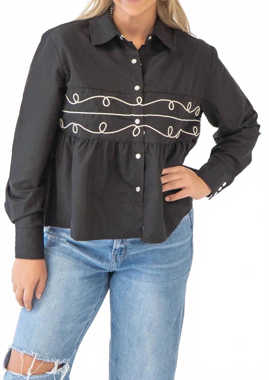 NEW TWO lacy pearl snap shirt in black